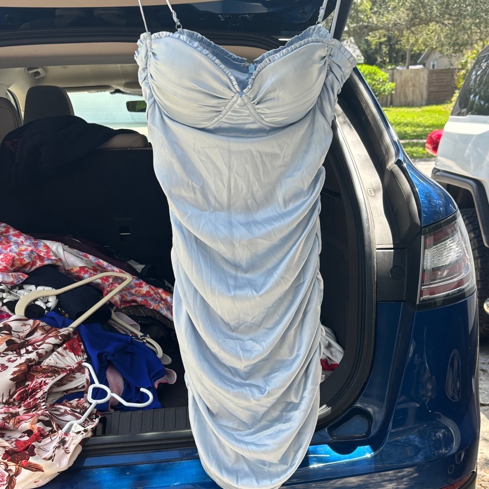 Oh Polly Strapless Light Blue Dress
